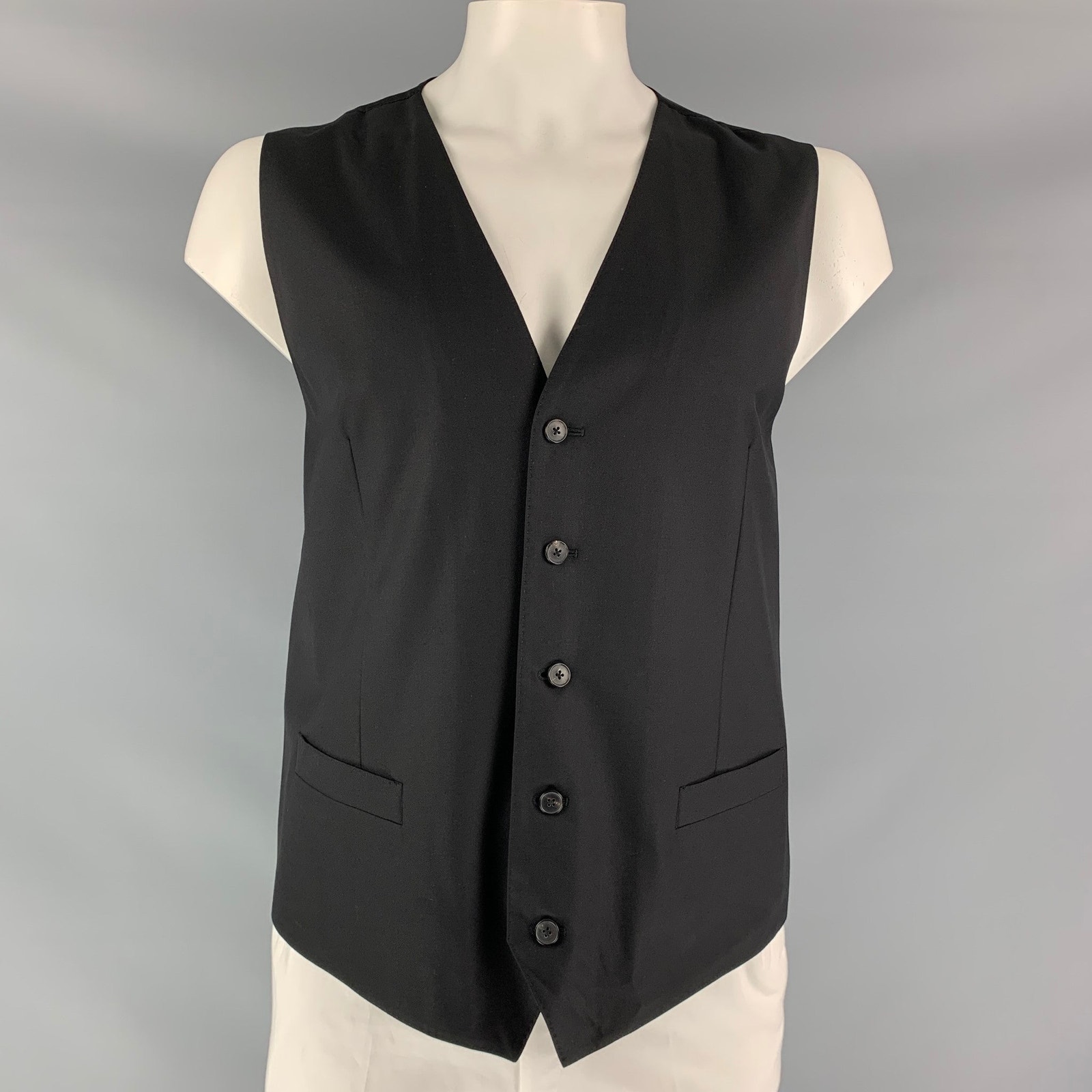 Dolce & Gabbana Size 46 Solid Wool Buttoned Black Vest